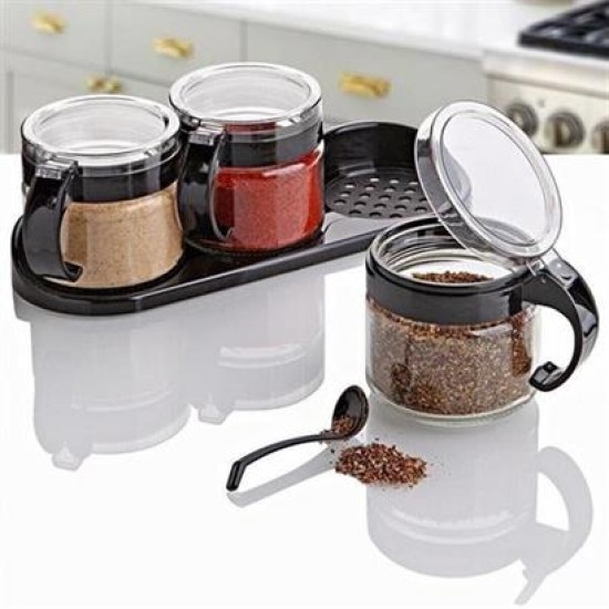 BUFFER® Siyah 3lü Standlı Kapaklı Kaşıklı Cam Hava Sızdırmaz Baharatlık Takımı KC-386 BUFFER® Siyah 3lü Standlı Kapaklı Kaşıklı Cam Hava Sızdırmaz Baharatlık Takımı KC-386