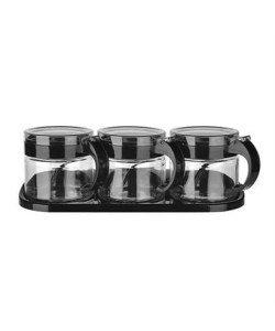 BUFFER® Siyah 3lü Standlı Kapaklı Kaşıklı Cam Hava Sızdırmaz Baharatlık Takımı KC-386 BUFFER® Siyah 3lü Standlı Kapaklı Kaşıklı Cam Hava Sızdırmaz Baharatlık Takımı KC-386