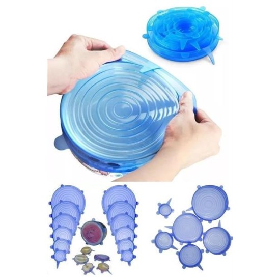 BUFFER® Tazeliği Koruyan 6lı Silikon Streç Gıda Saklama Koruma Kapakları BUFFER® Tazeliği Koruyan 6lı Silikon Streç Gıda Saklama Koruma Kapakları