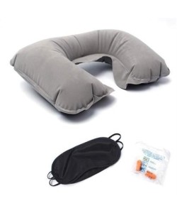 BUFFER® Üçlü Seyahat Seti Şişme Yastık Göz Bandı Kulak Tıkacı